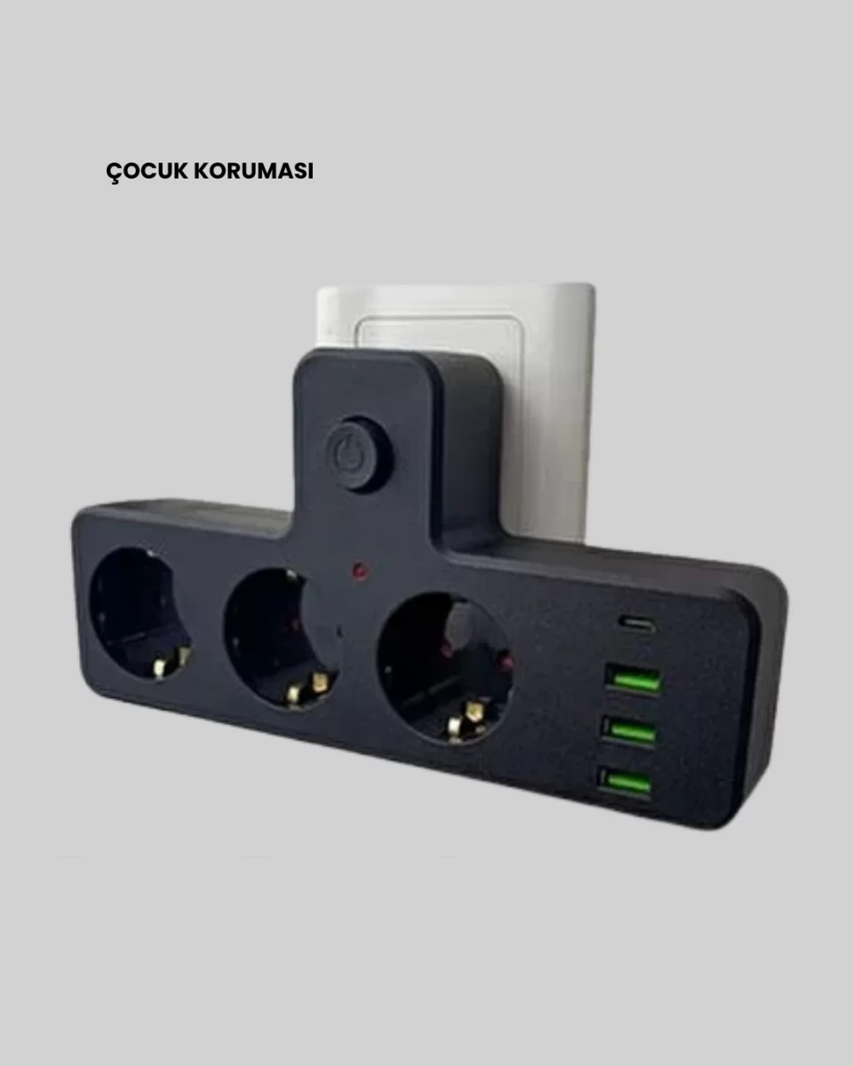 USB ve Type-C Portlu Anahtarlı Çoklu Priz Güç Ünitesi - Görsel 2