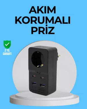 Termal Korumalı Priz Otomatik Çocuk Kilidi 4 USB Type C