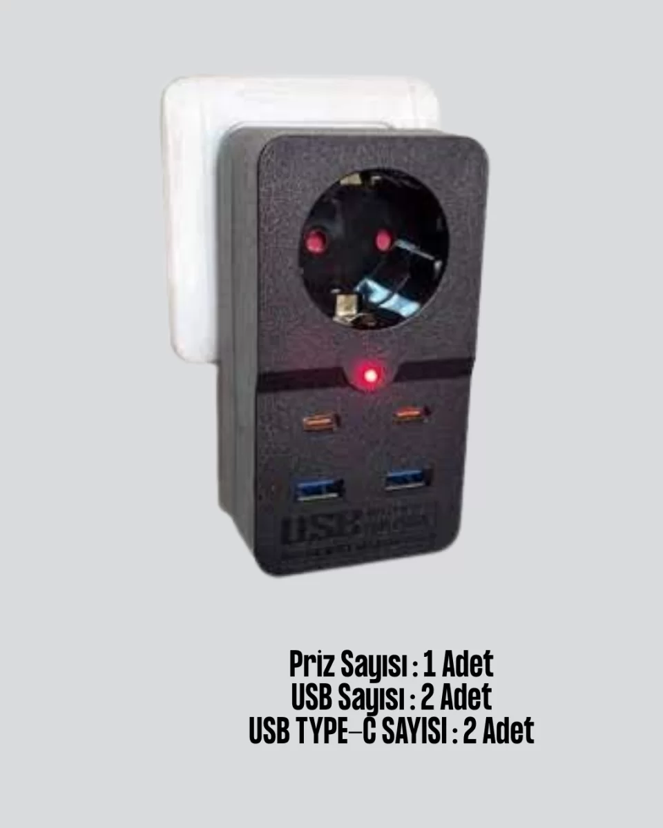 Tip Akım Koruma Prizi 10A 2500W USB Type C Destekli - Görsel 2