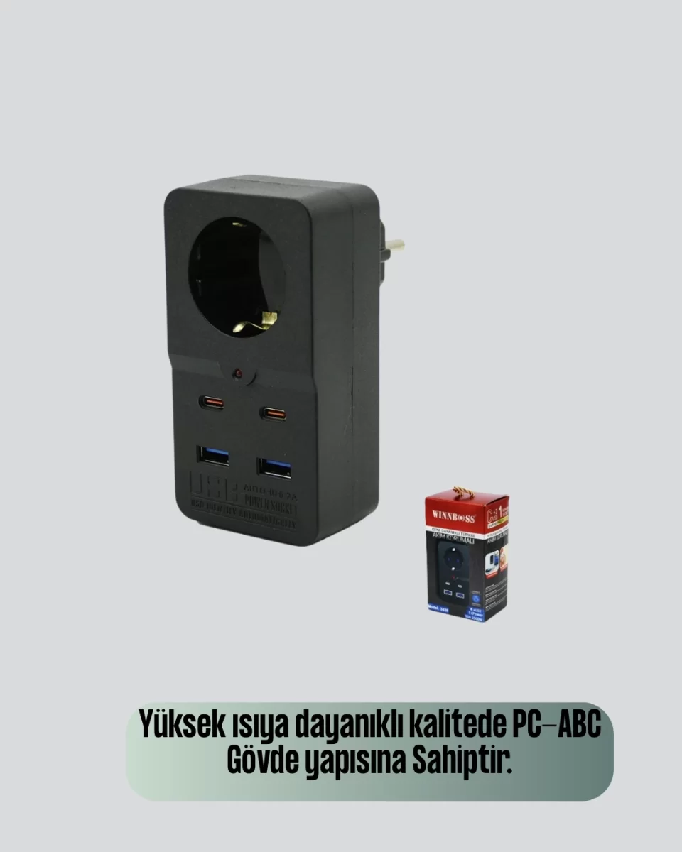 Tip Akım Koruma Prizi 10A 2500W USB Type C Destekli - Görsel 4