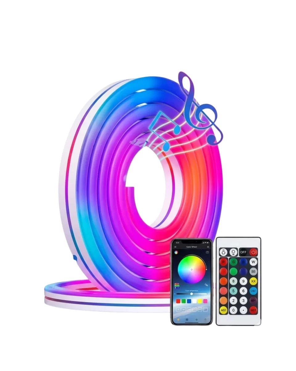 3 Metre RGB Neon LED Şerit Işık Su Geçirmez Kumandalı ve Uygulama Kontrollü Dekoratif Aydınlatma - Görsel 2