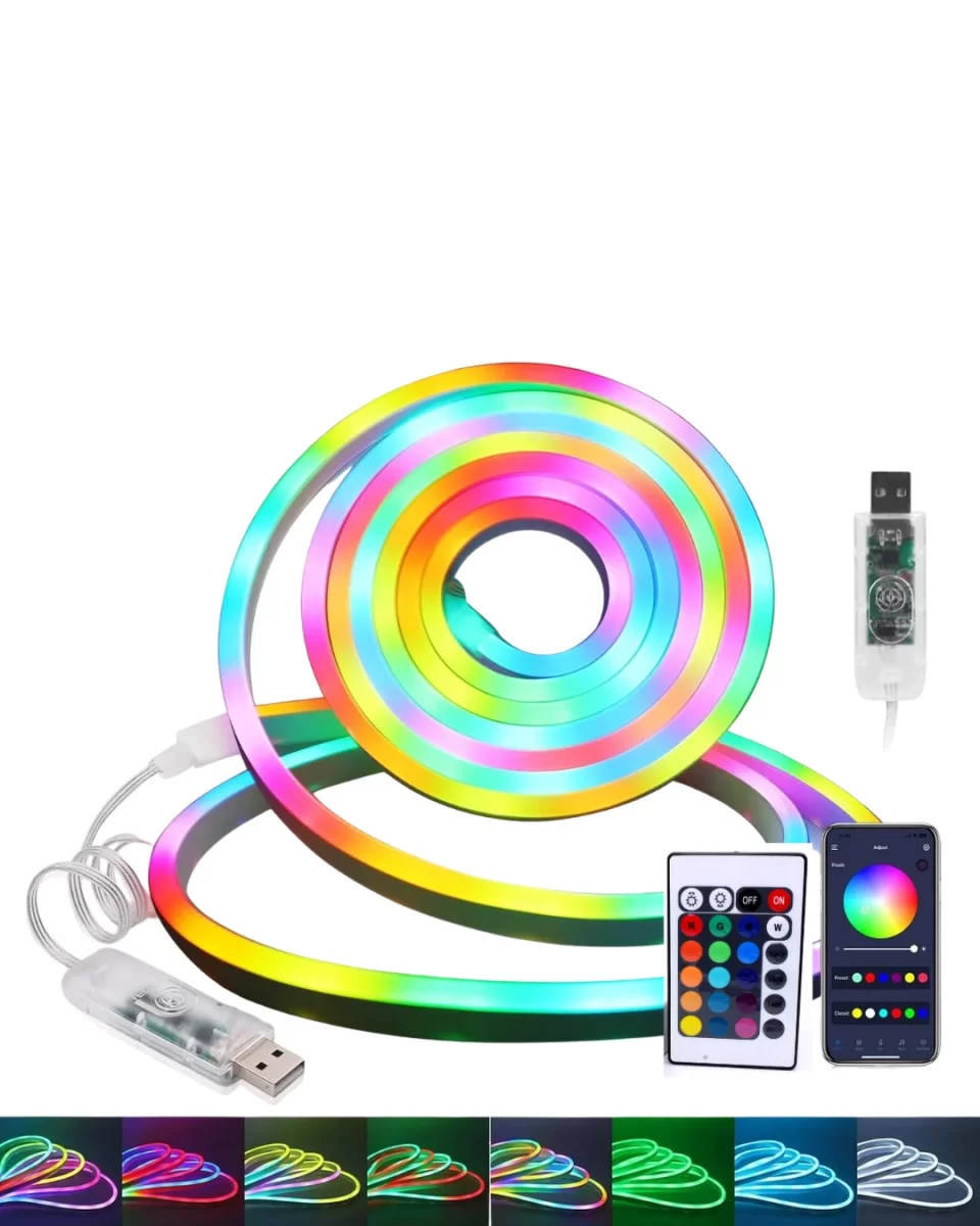 3 Metre RGB Neon LED Şerit Işık Su Geçirmez Kumandalı ve Uygulama Kontrollü Dekoratif Aydınlatma - Görsel 4