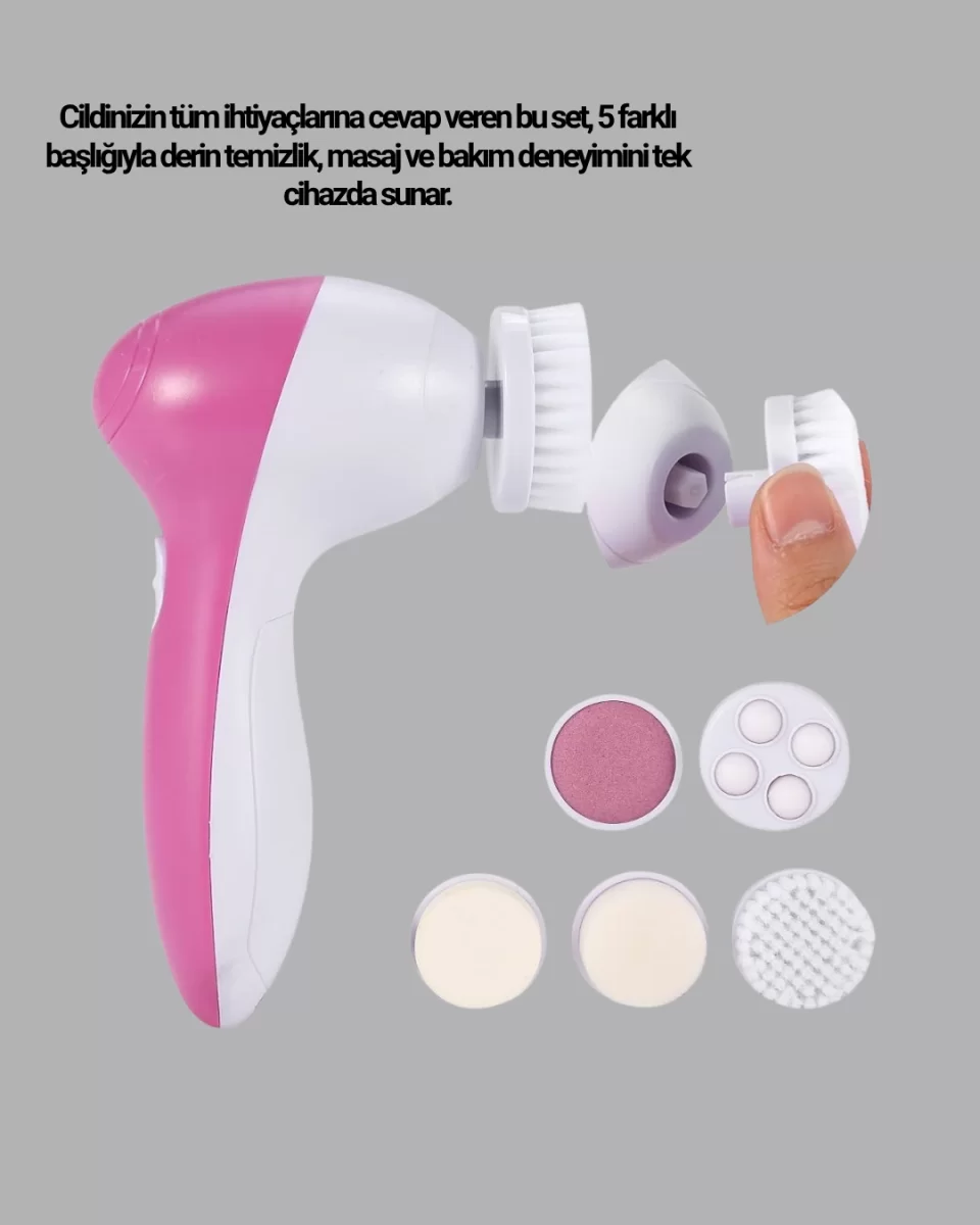 5’i 1 Arada Yüz Temizleme Cihazı – Masaj, Fırça, Peeling ve Krem Uygulama Aparatlı - Görsel 3