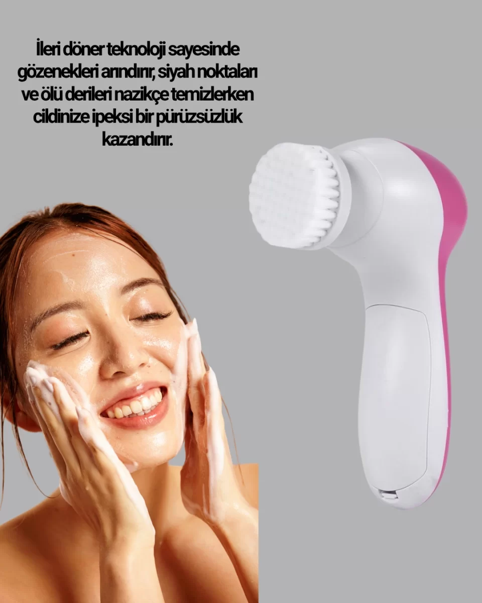 5’i 1 Arada Yüz Temizleme Cihazı – Masaj, Fırça, Peeling ve Krem Uygulama Aparatlı - Görsel 4