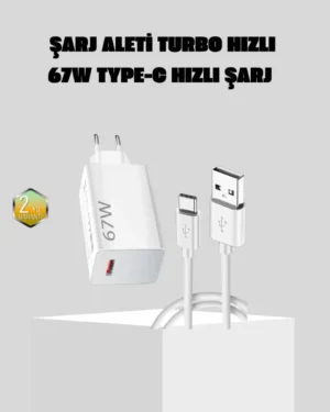 67W Süper Hızlı Şarj Adaptörü ve Kablo Seti – Güvenli, Kompakt ve Ergonomik Tasarım