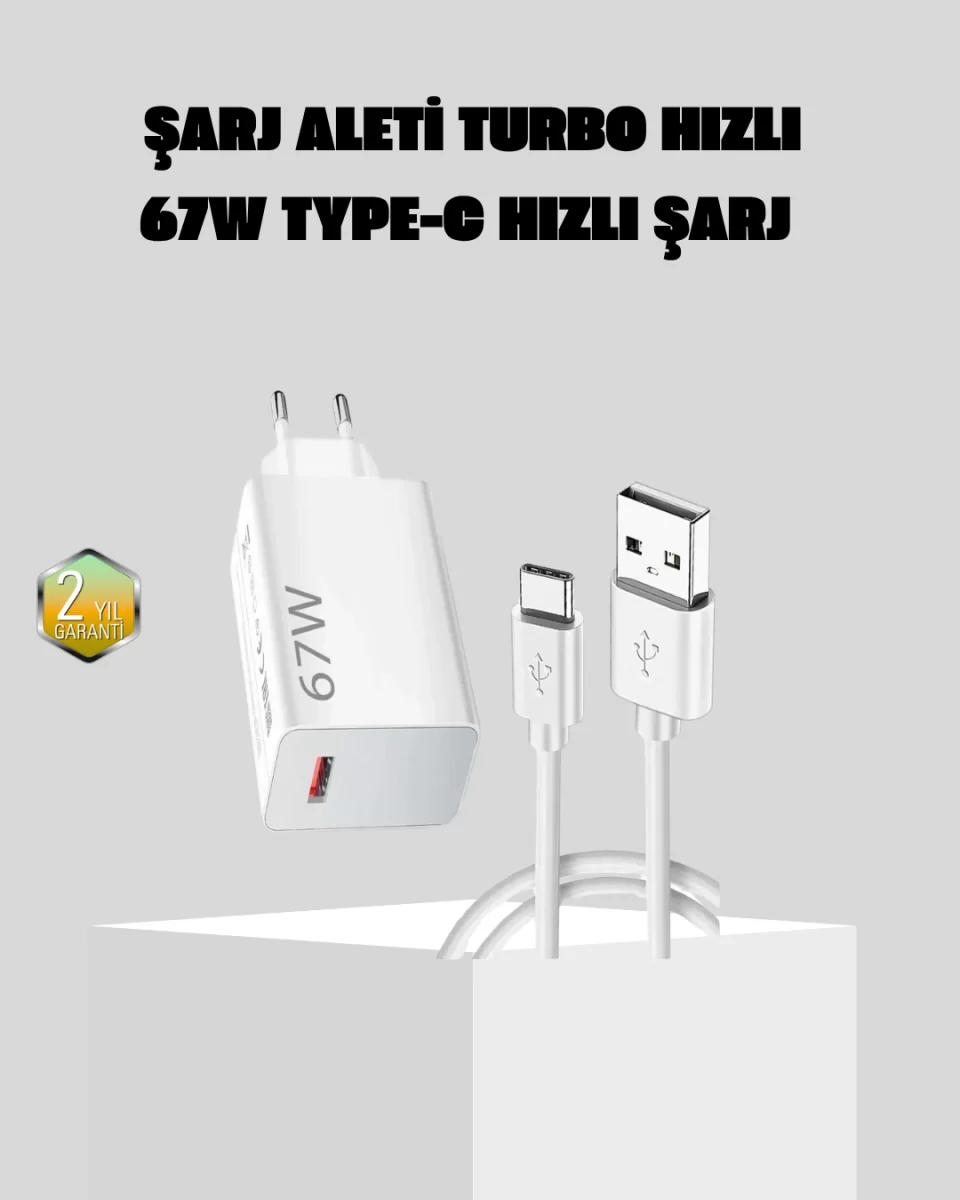 67W Süper Hızlı Şarj Adaptörü ve Kablo Seti – Güvenli, Kompakt ve Ergonomik Tasarım