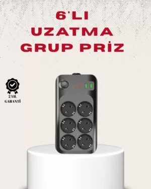 6’lı Grup Priz Termal Korumalı USB Type-C Çoklu Priz 2 Metre Kablo