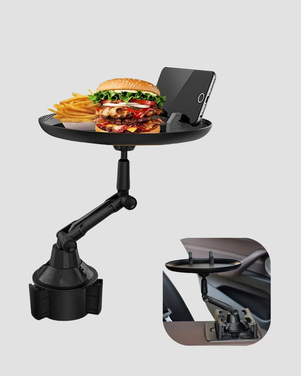 360° Döner Araç Bardaklık Tepsisi Geniş Yemek Alanlı Telefon Standlı - Görsel 2