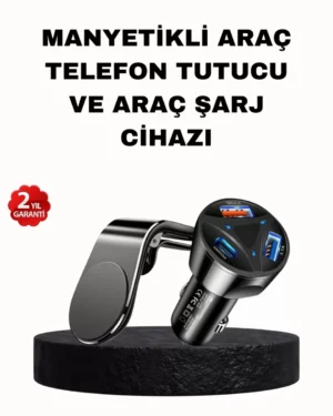 Manyetik Araç Telefon Tutucu ve Hızlı Şarj Adaptörü 2’li Set