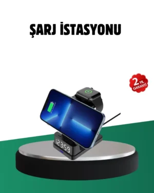 Kablosuz Şarjlı Dijital Masa Saati – 3 Parlaklık Seviyeli LED, Hızlı Şarj, Apple Uyumlu