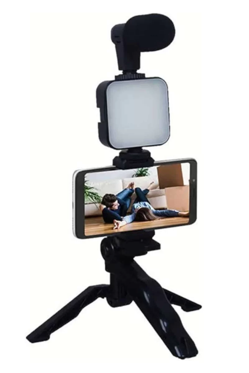 Telefon Tutucu Mikrofonlu Işıklı Youtuber Video Kayıt - Görsel 2
