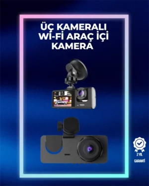1080p Ön + 720p Arka & İç Kamera – Suya Dayanıklı Araç Güvenlik Kamerası