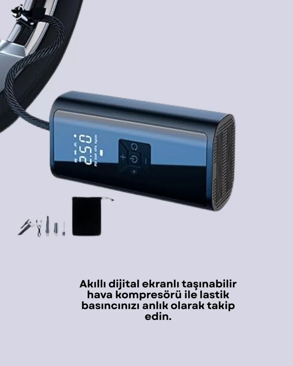 12V Uyumlu Çok İşlevli Akıllı Araç Lastik Pompası - Görsel 2