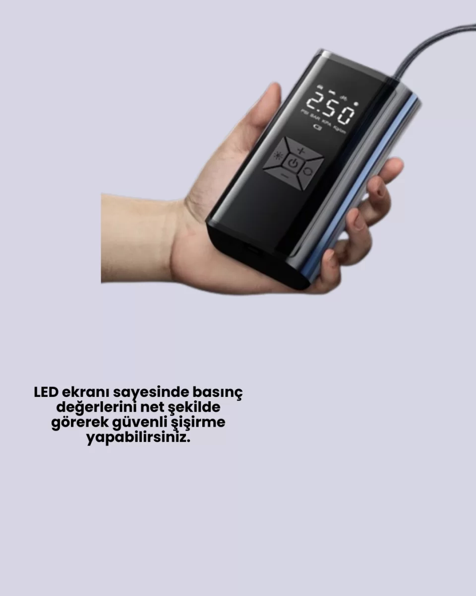 12V Uyumlu Çok İşlevli Akıllı Araç Lastik Pompası - Görsel 4