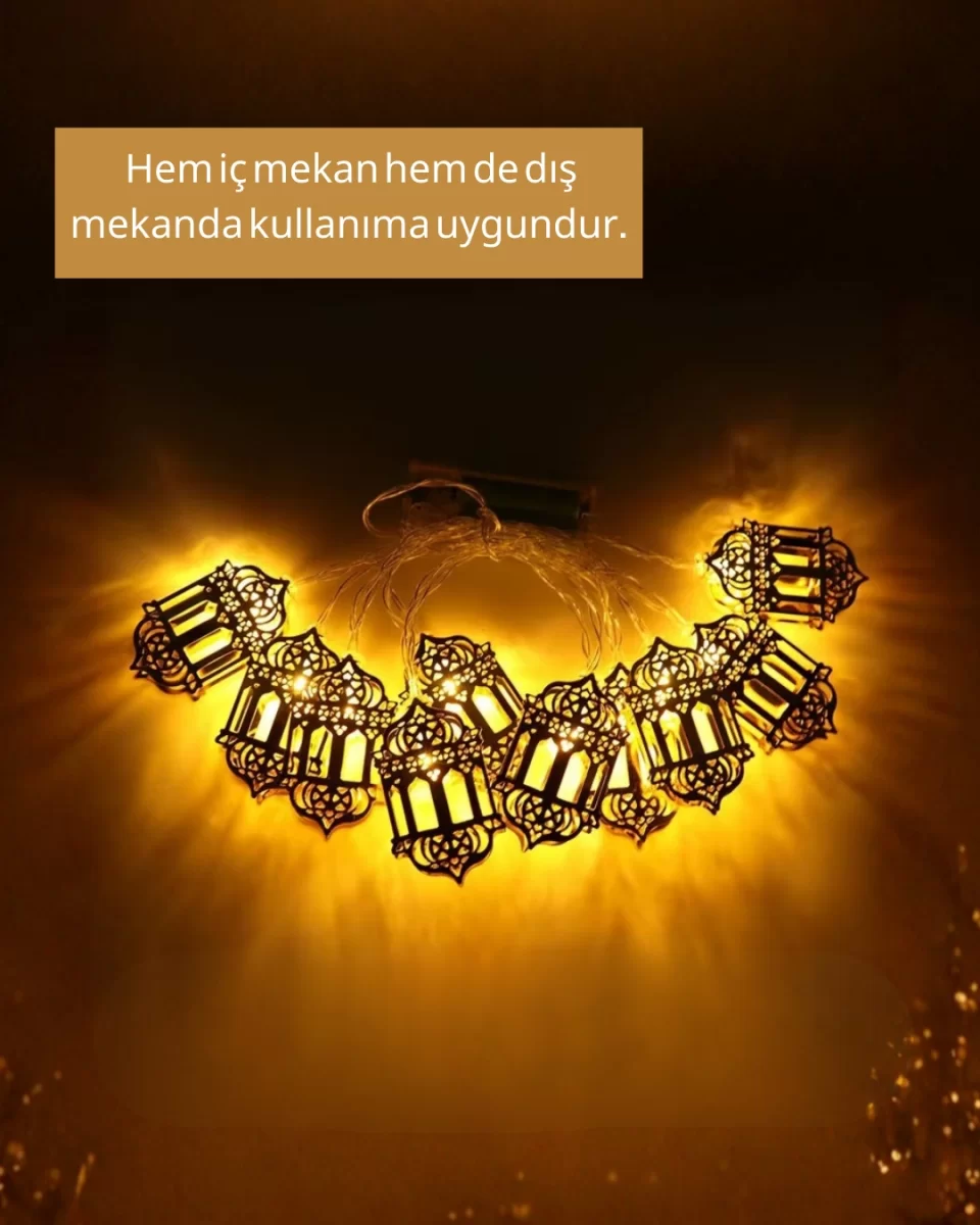 Ramazan Dekoru İçin Pilli LED Işık Altın Fener Tasarımlı - Görsel 4