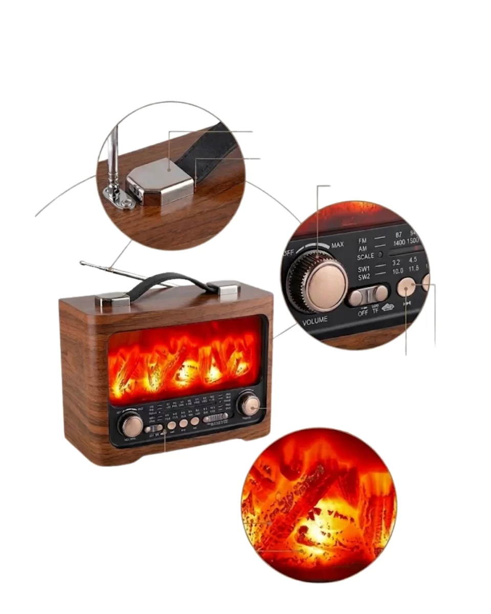 Retro Şömine Tasarımlı Bluetooth Hoparlör FM Radyo USB TF Kart Müzik Çalar - Görsel 5