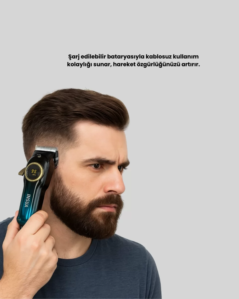 Profesyonel Saç Kesme Makinesi – 2000 mAh Şarjlı, LCD Ekranlı - Görsel 2