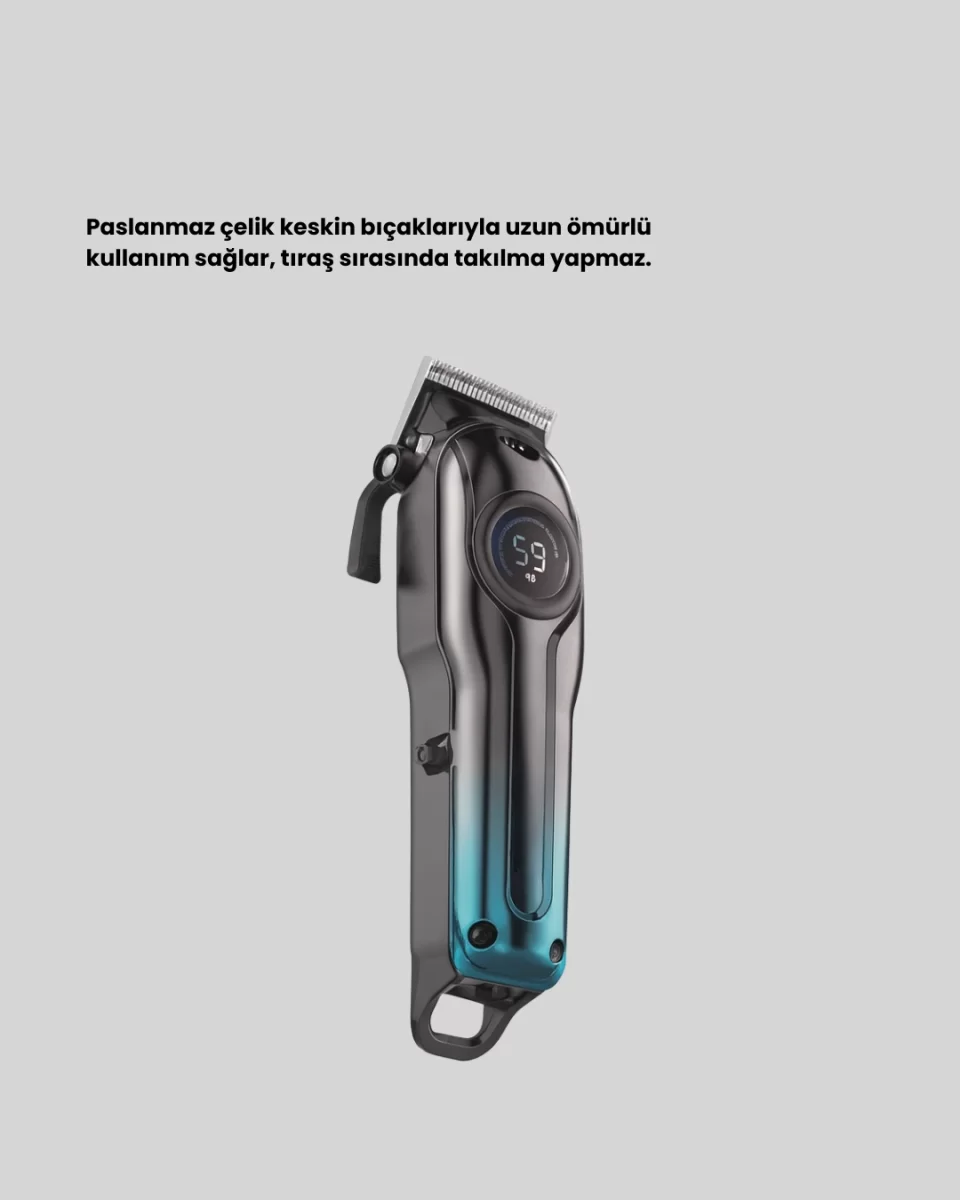 Profesyonel Saç Kesme Makinesi – 2000 mAh Şarjlı, LCD Ekranlı - Görsel 3