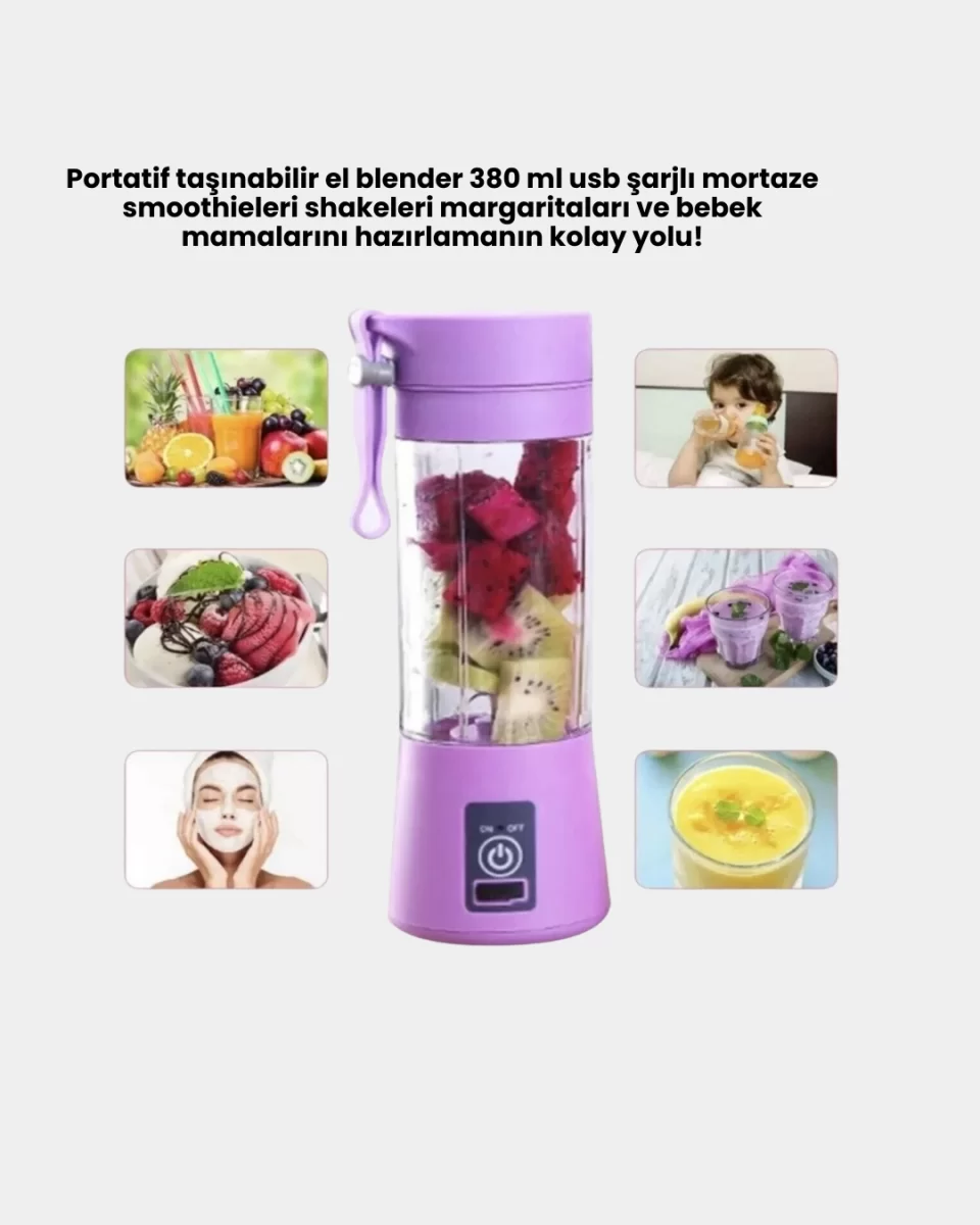 Mini Taşınabilir Blender 380ml USB Şarjlı Detoks Smoothie Hazırlayıcı - Görsel 2