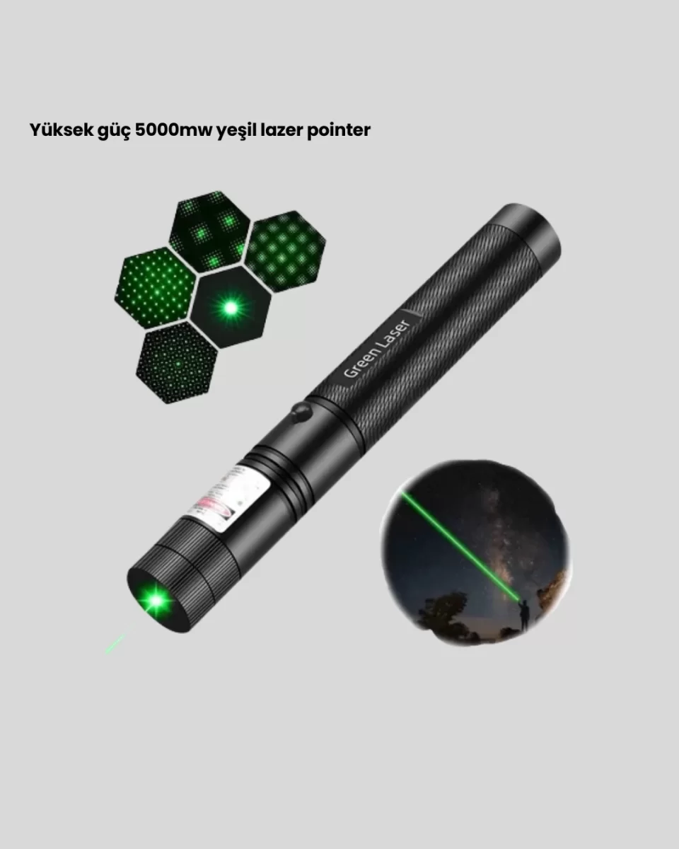 Yüksek Güçlü Yeşil Lazer Pointer 5000mW Şarjlı - Görsel 2