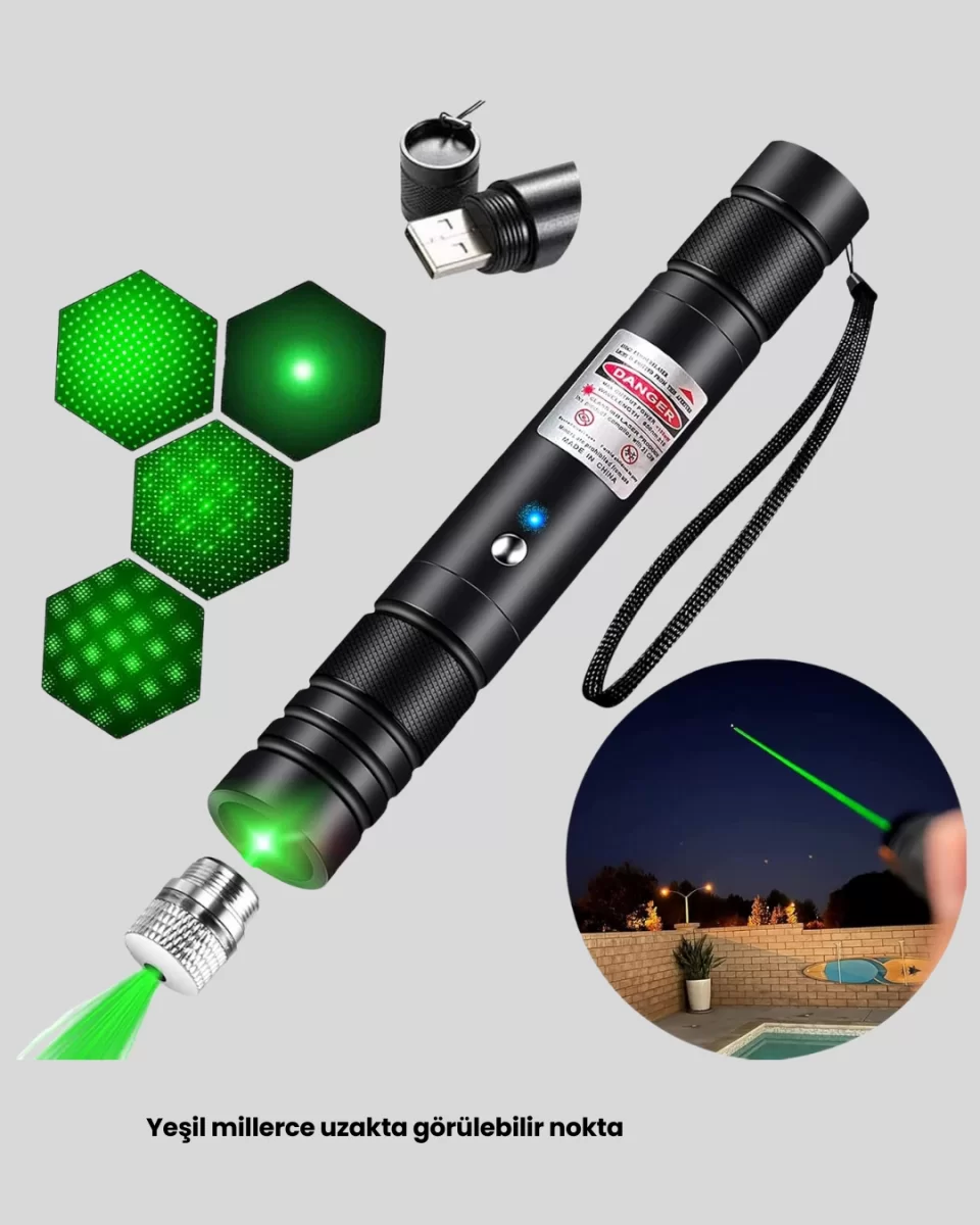 Yüksek Güçlü Yeşil Lazer Pointer 5000mW Şarjlı - Görsel 5