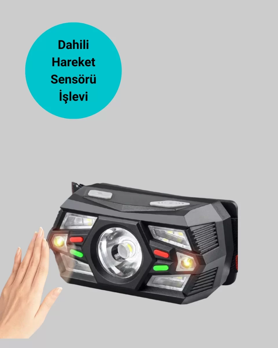 Hareket Sensörlü Şarjlı LED Far Suya Dayanıklı Çok Modlu - Görsel 3