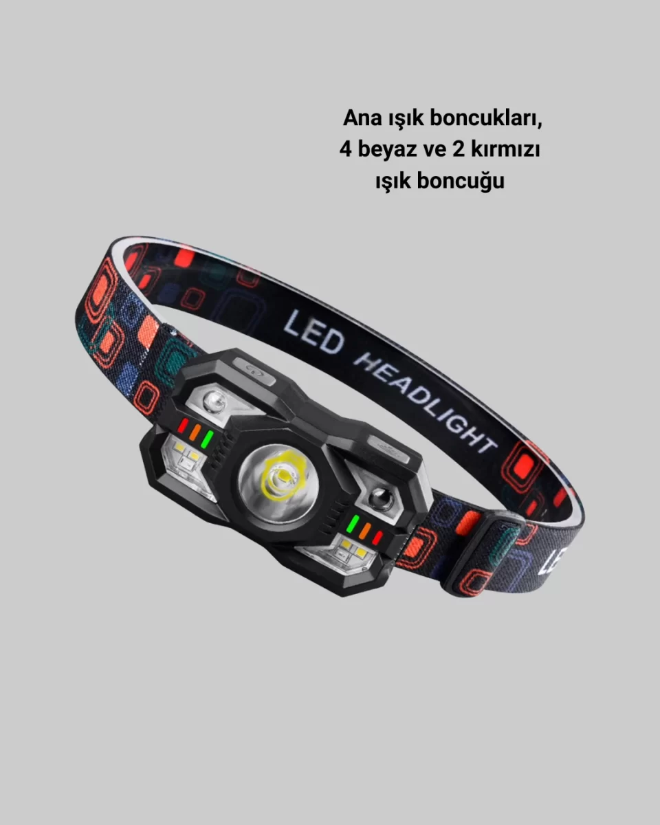 Hareket Sensörlü Şarjlı LED Far Suya Dayanıklı Çok Modlu - Görsel 4
