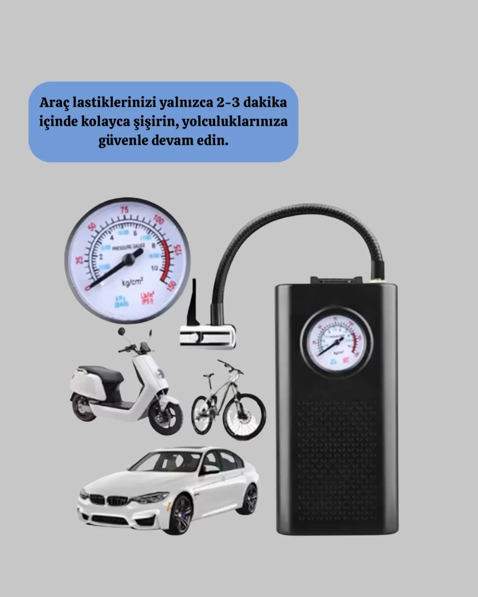 Taşınabilir Elektrikli Oto Motosiklet Bisiklet Lastik Şişirme Pompası - Görsel 2