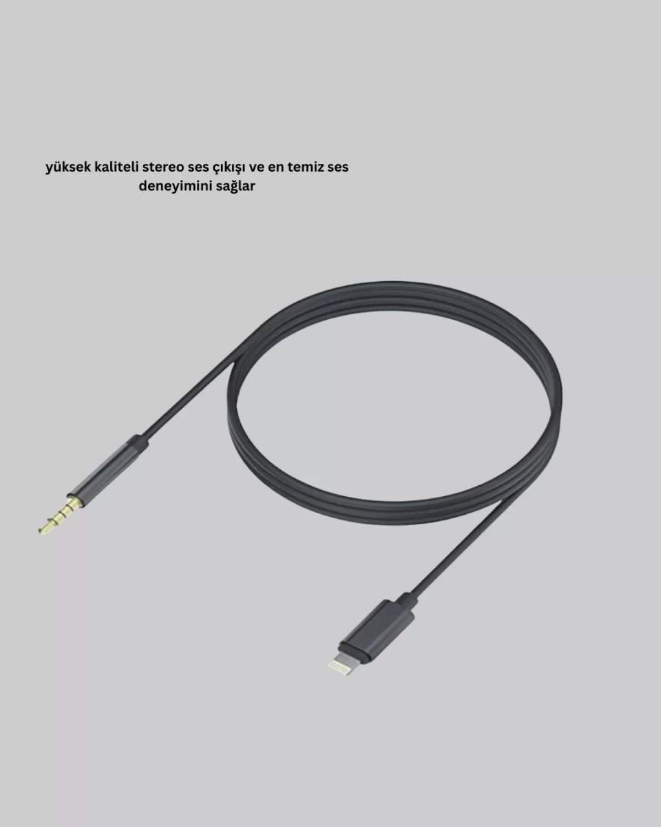 Lightning to 3.5mm Aux Ses Dönüştürücü Kablo 1 Metre Stereo Uyumlu - Görsel 5