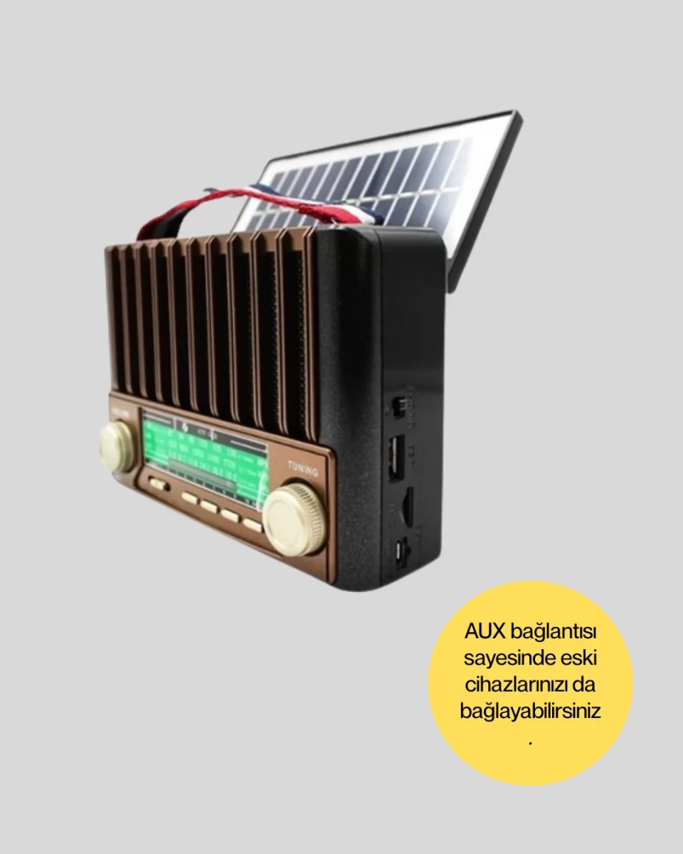 Solar Panel Şarjlı Taşınabilir Radyo Bluetooth Hoparlör Müzik Kutusu - Görsel 4