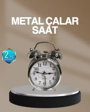 Dekoratif Yuvarlak Gümüş Sessiz Işıklı Masa Üstü Çalar Saat Alarmlı ve Şık Tasarım