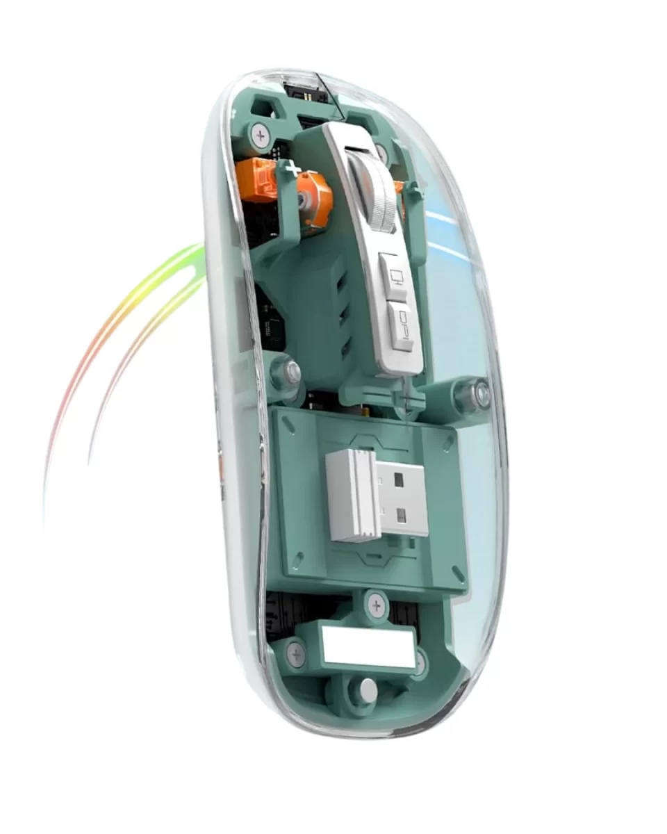 Bluetooth ve 2.4G USB Destekli Pilli Kablosuz Şeffaf Mouse - Görsel 4