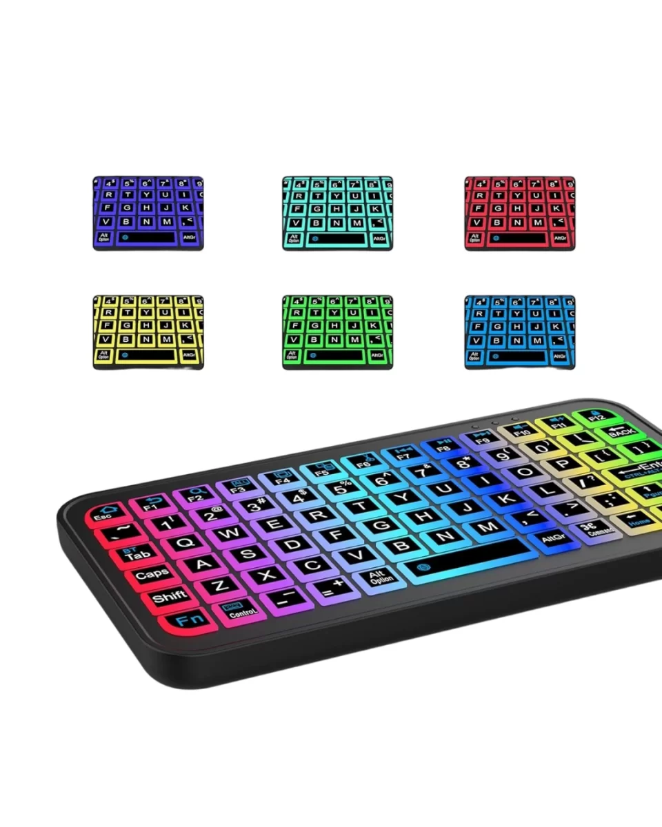Siyah Kablosuz Mini RGB Işıklı Klavye Bluetooth 5.2 İnce Tasarım - Görsel 3
