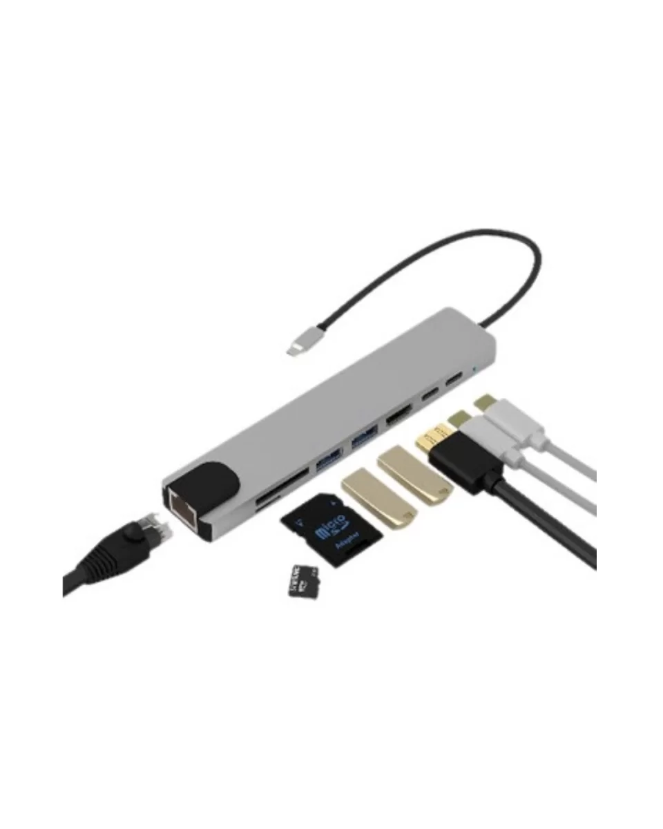 Type C Çoklu Port Hub 8 Port USB HDMI SD Kart Ethernet Adaptör - Görsel 2