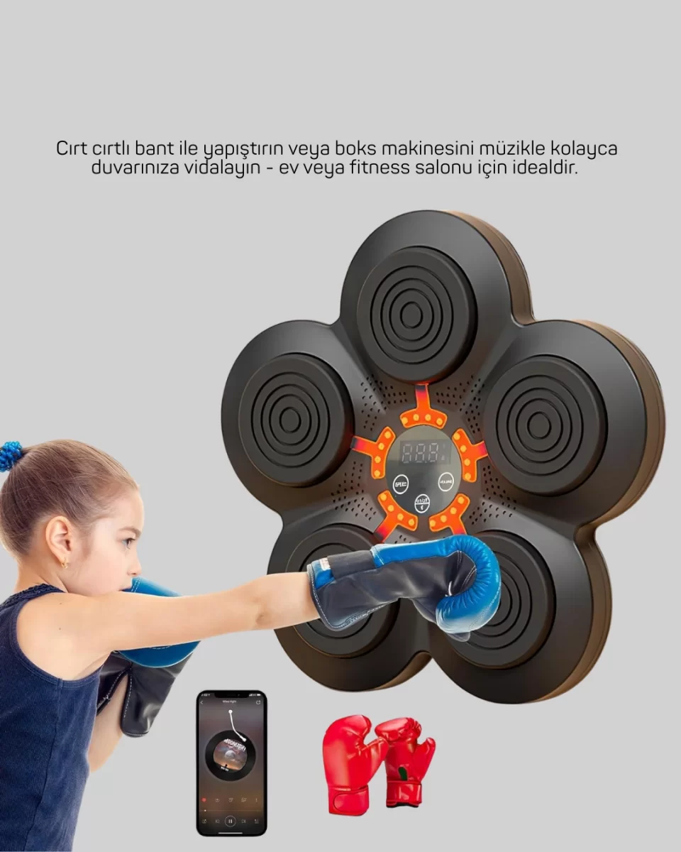 Evde Fitness İçin Akıllı Boks Makinesi Işıklı Vuruş Noktalı Bluetoothlu - Görsel 5