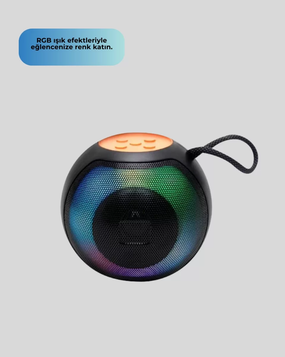 RGB Işıklı Taşınabilir Kablosuz Bluetooth Hoparlör - Görsel 3