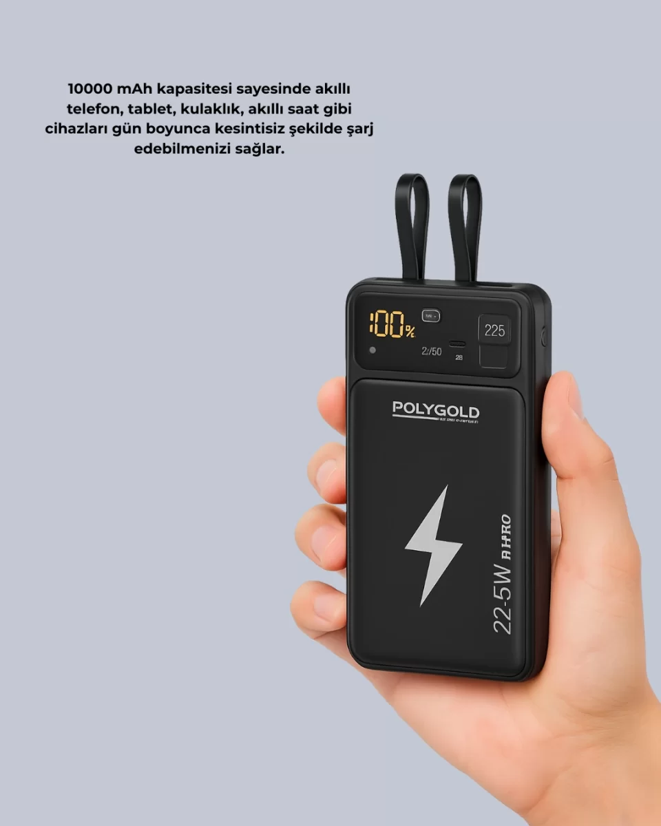 Powerbank Dahili Ekranlı 10000 mAh Çift Kablolu - Görsel 2