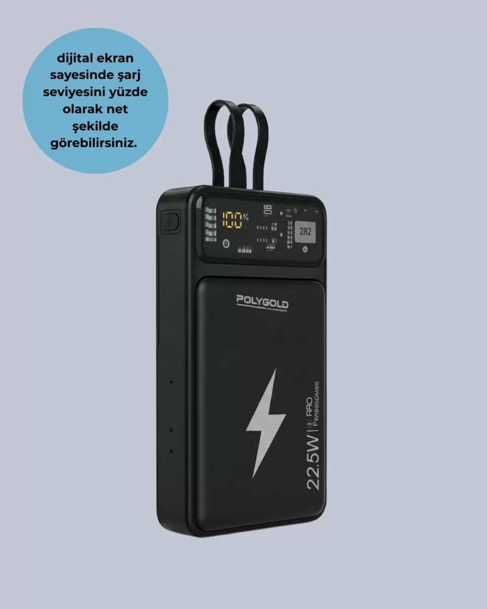 Powerbank Dahili Ekranlı 10000 mAh Çift Kablolu - Görsel 4