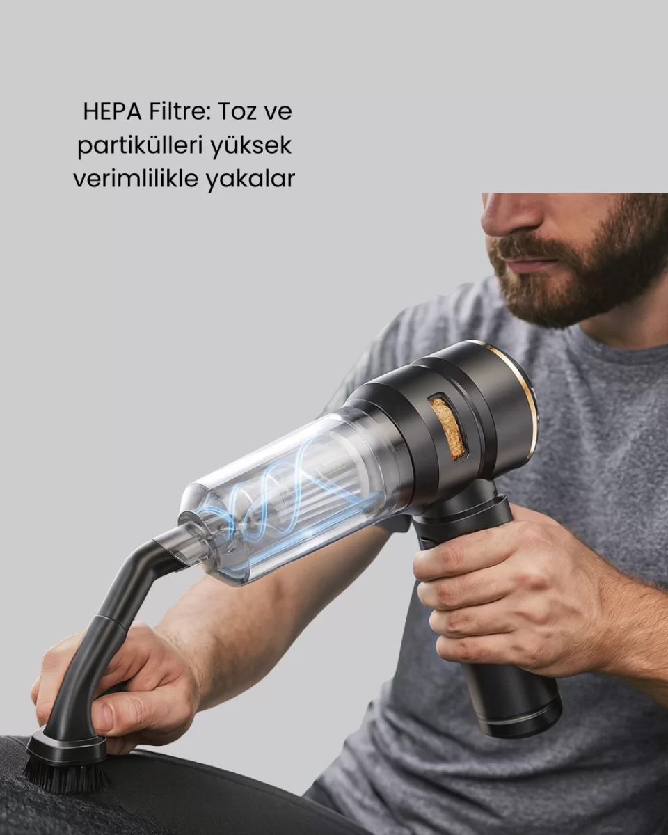 HEPA Filtreli Sessiz Çalışan Kablosuz Şarjlı Mini Süpürge - Görsel 4