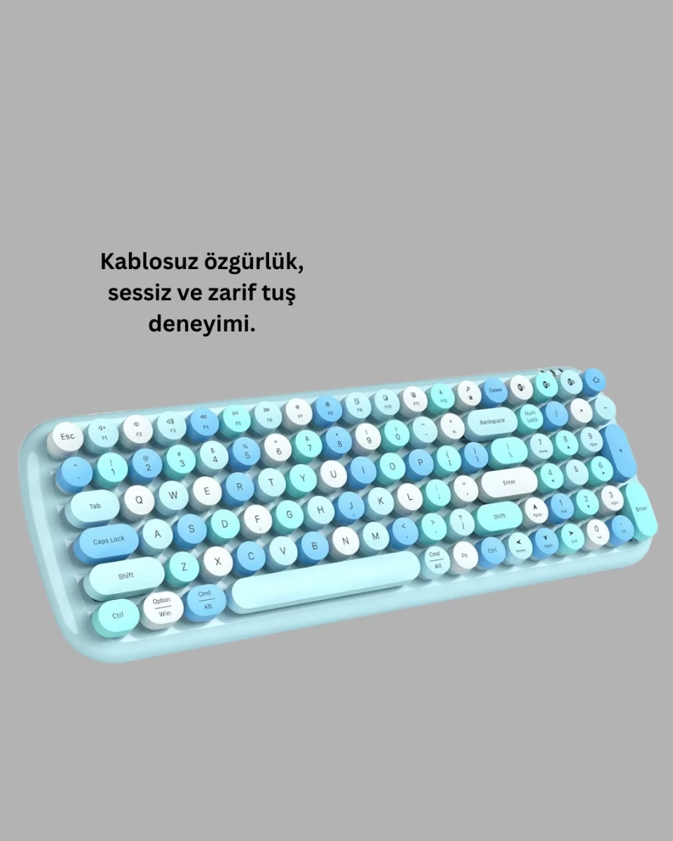 Retro Tarz Kablosuz Klavye Mouse Seti – 104 Tuşlu, Ergonomik Tasarım - Görsel 3