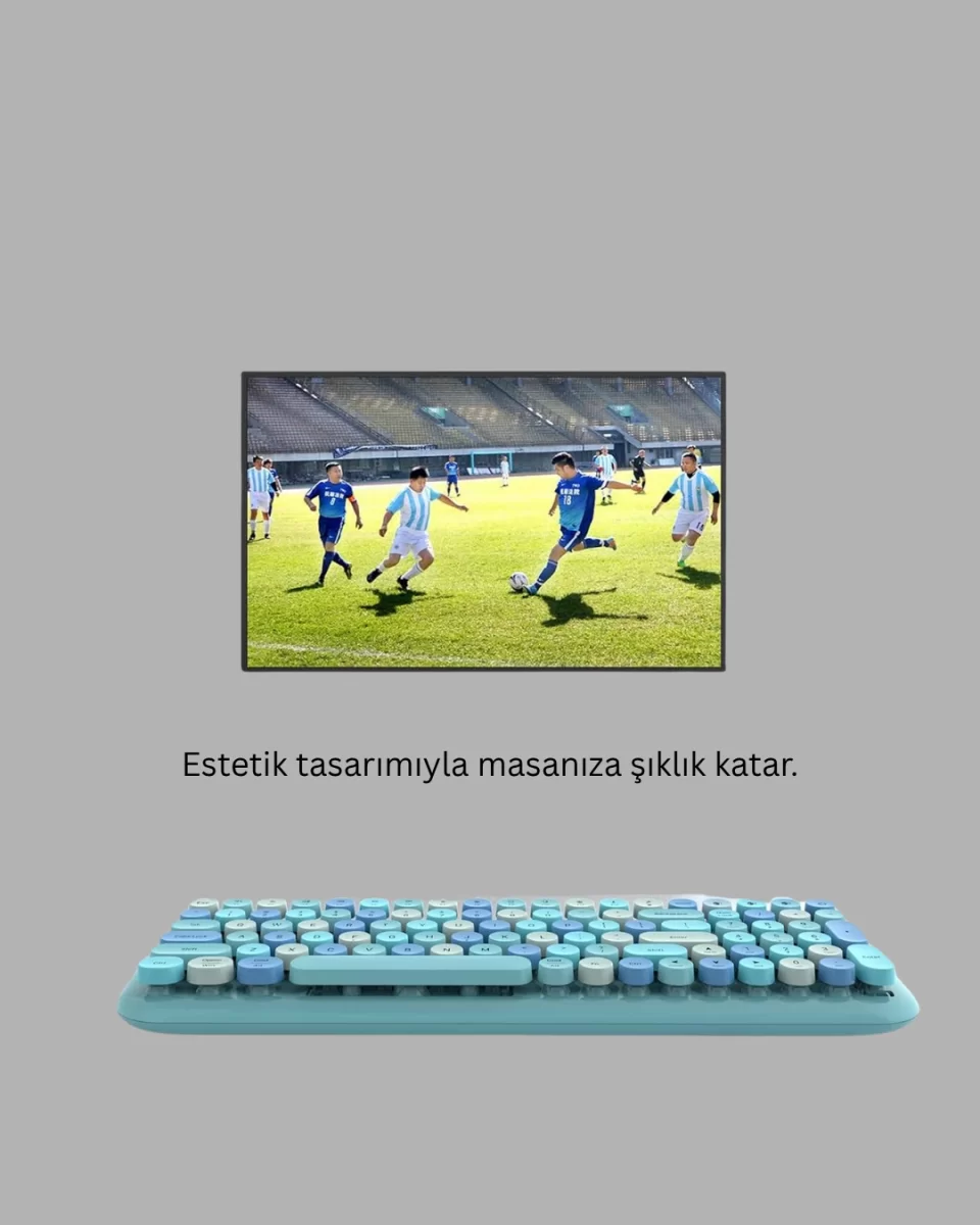 Retro Daktilo Stilli Kablosuz Klavye Mouse Seti – Sessiz ve Şık - Görsel 4