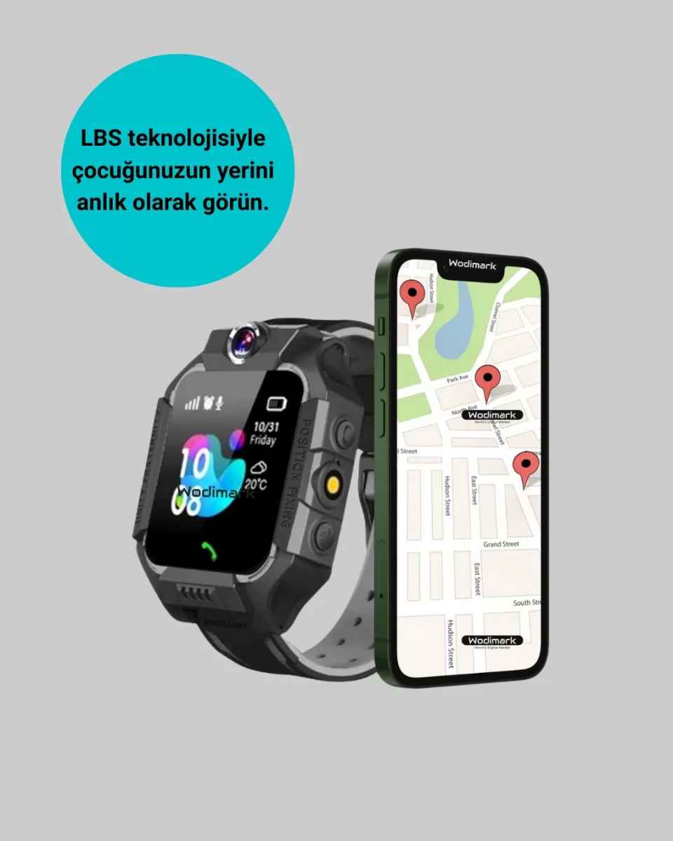S10 Siyah Çocuk Takip Saati Güvenli Alan Uyarısı ve Sesli Mesaj - Görsel 4