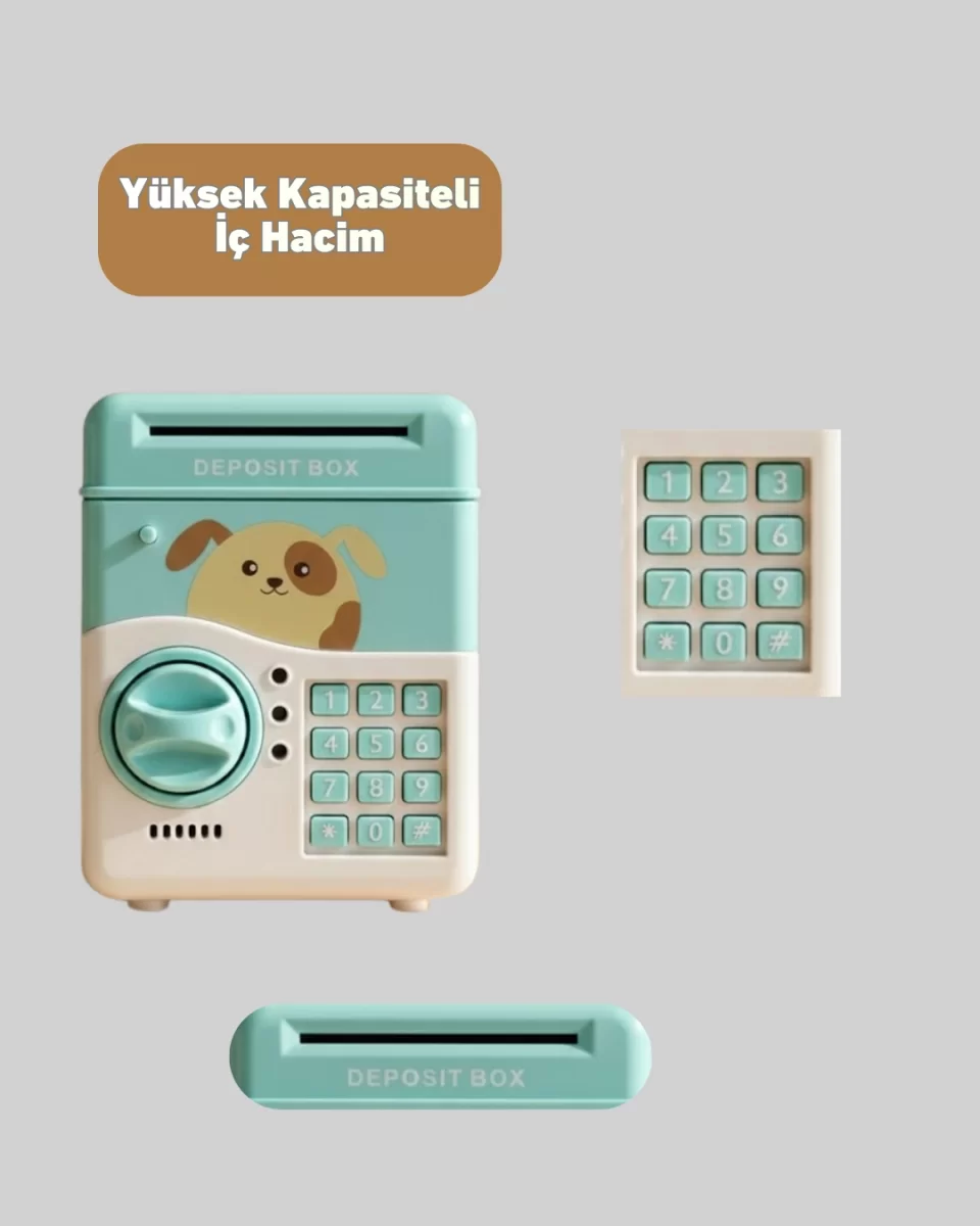 Su Yeşili Işıklı Sesli Elektronik Şifreli Çocuk Kumbarası - Görsel 4