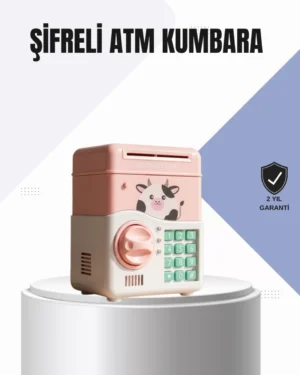 Pembe Elektronik Şifreli Otomatik Para Çeken ATM Kumbarası