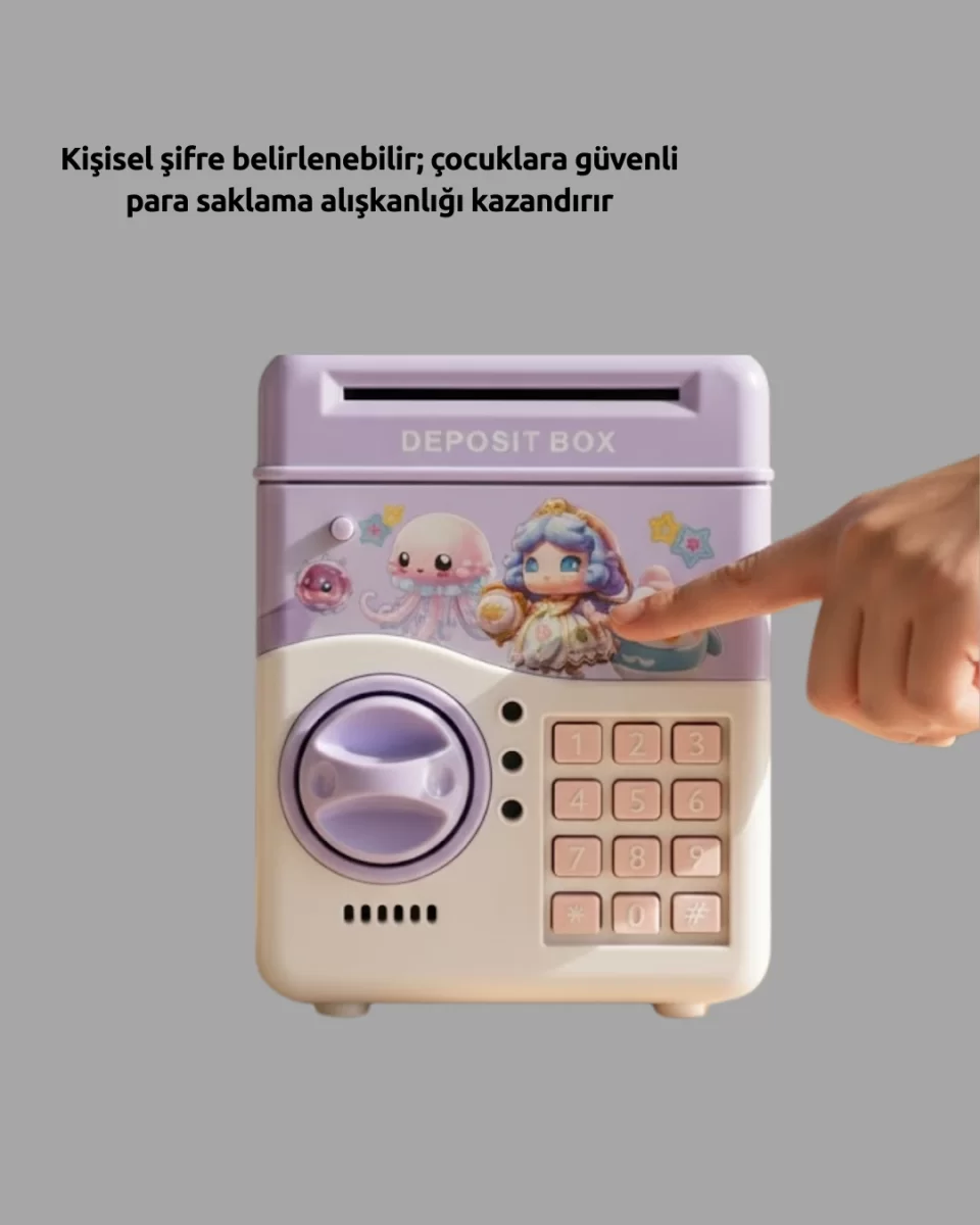 Çocuklar İçin Elektronik Şifreli Para Biriktirme Kumbarası Mor - Görsel 3
