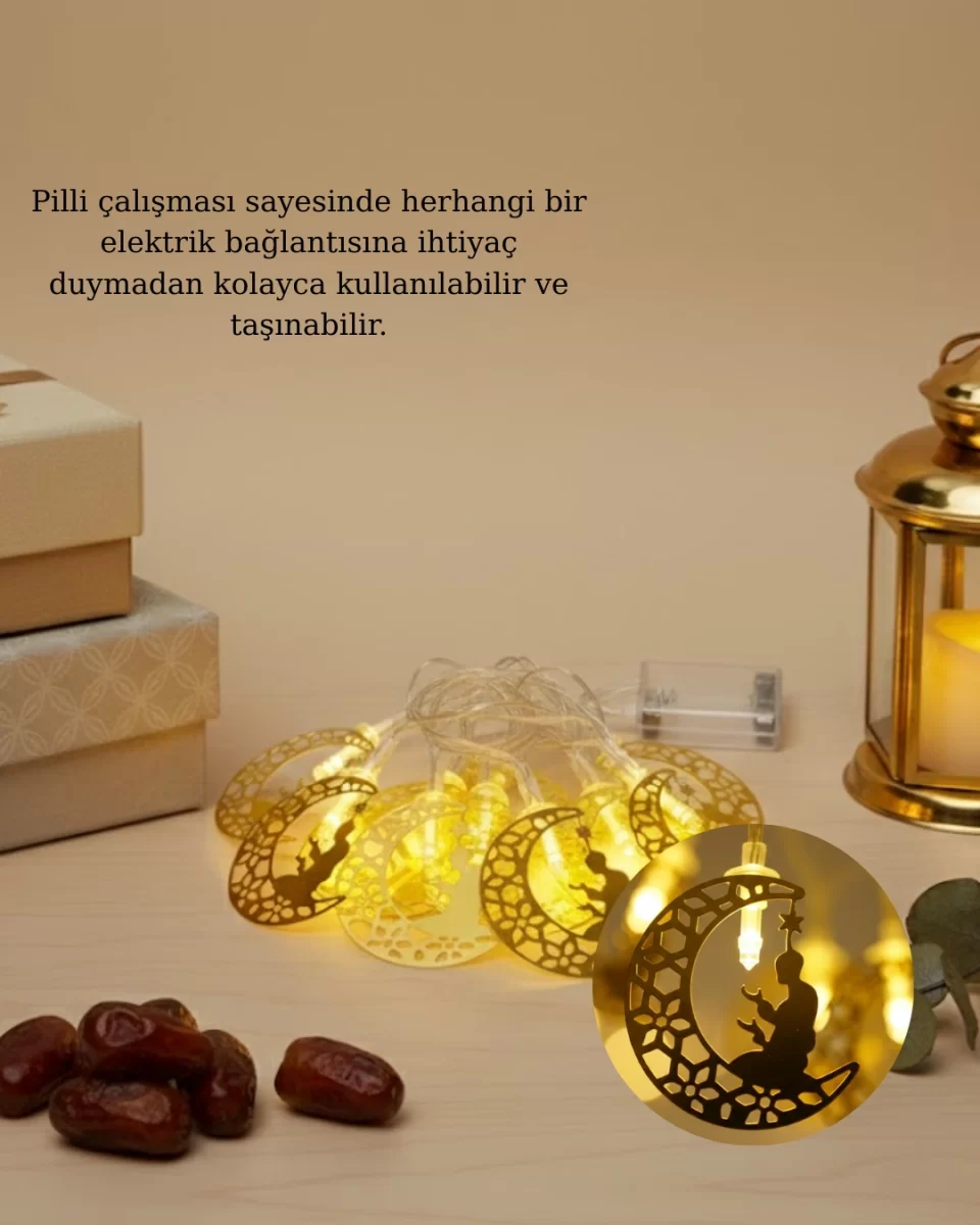 Secde Eden Adam Figürlü Ay Tasarımlı Ramazan LED Işık - Görsel 4