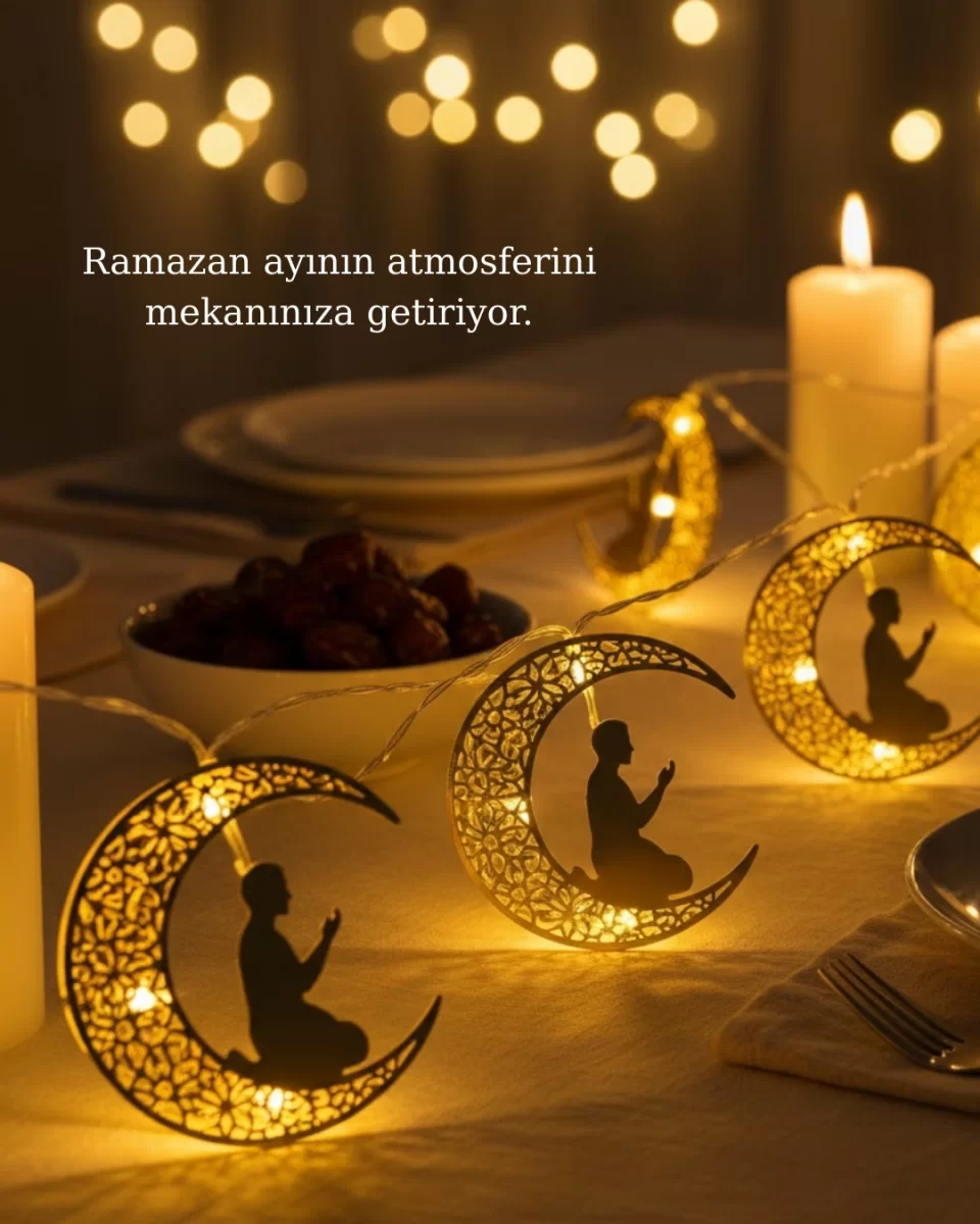 Ramazan Temalı Ay İçinde Secde Eden Adam LED Peri Işığı - Görsel 5