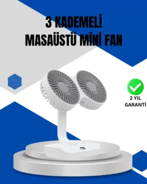 Ayarlanabilir Hızlı Çift Başlıklı Masaüstü Fan – Gece Lambalı Serinletici