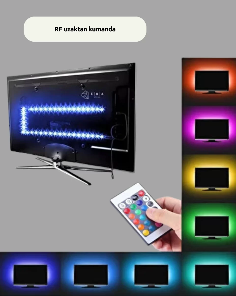 TV Arkası LED Şerit Işık Otomatik Açma Kapama Özellikli 2mt - Görsel 3