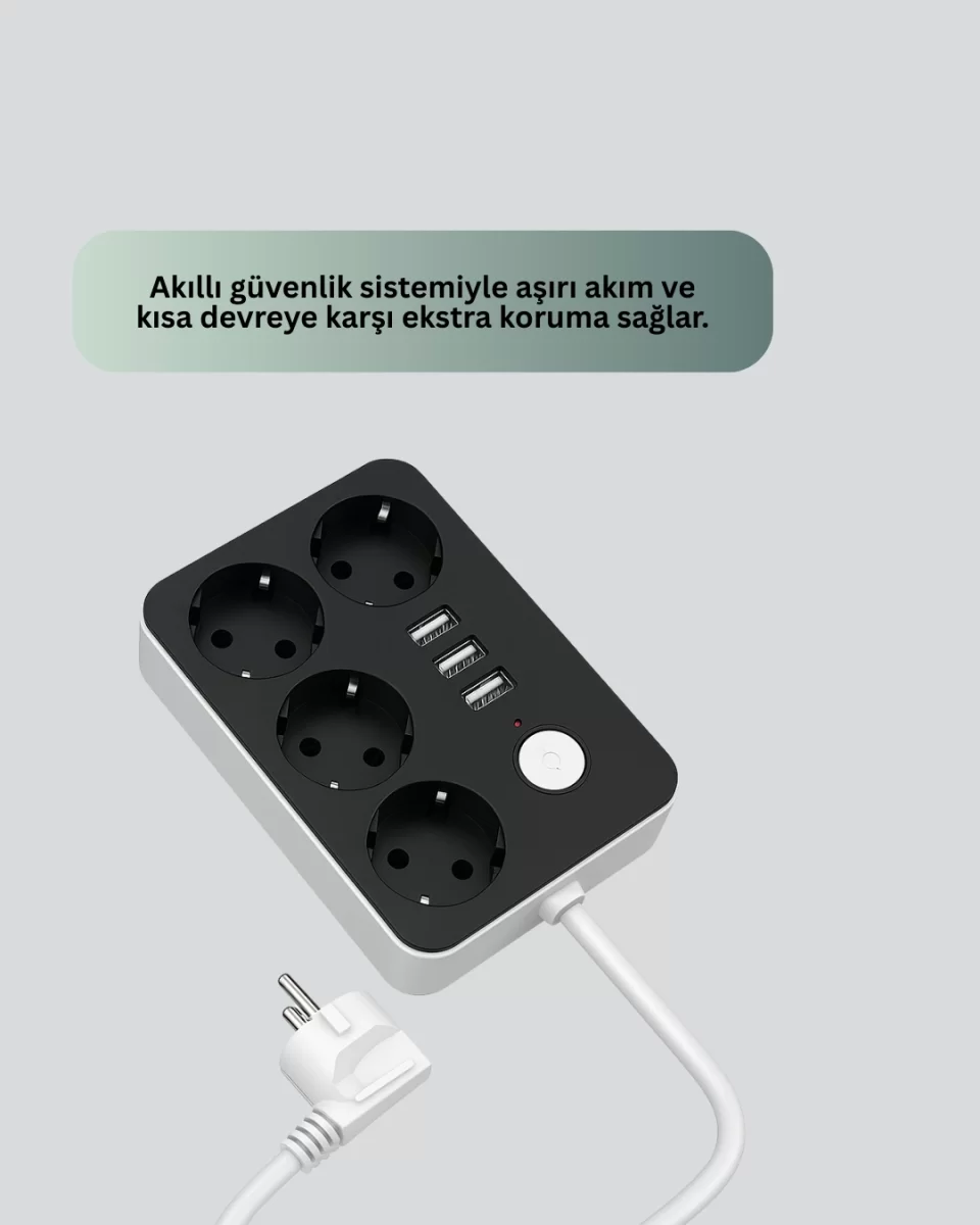 Akım Korumalı 3 USB Portlu 4’lü Priz 4.1A Hızlı Şarj - Görsel 4
